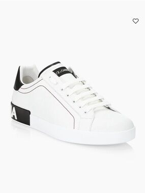 Dolce & Gabbana White Leather Low-Top Sneakers with Black Heel Patch